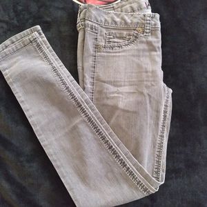 #333 Fragile Women's Gray Skinny Low Rise Mock Pockets Zipper Jeans